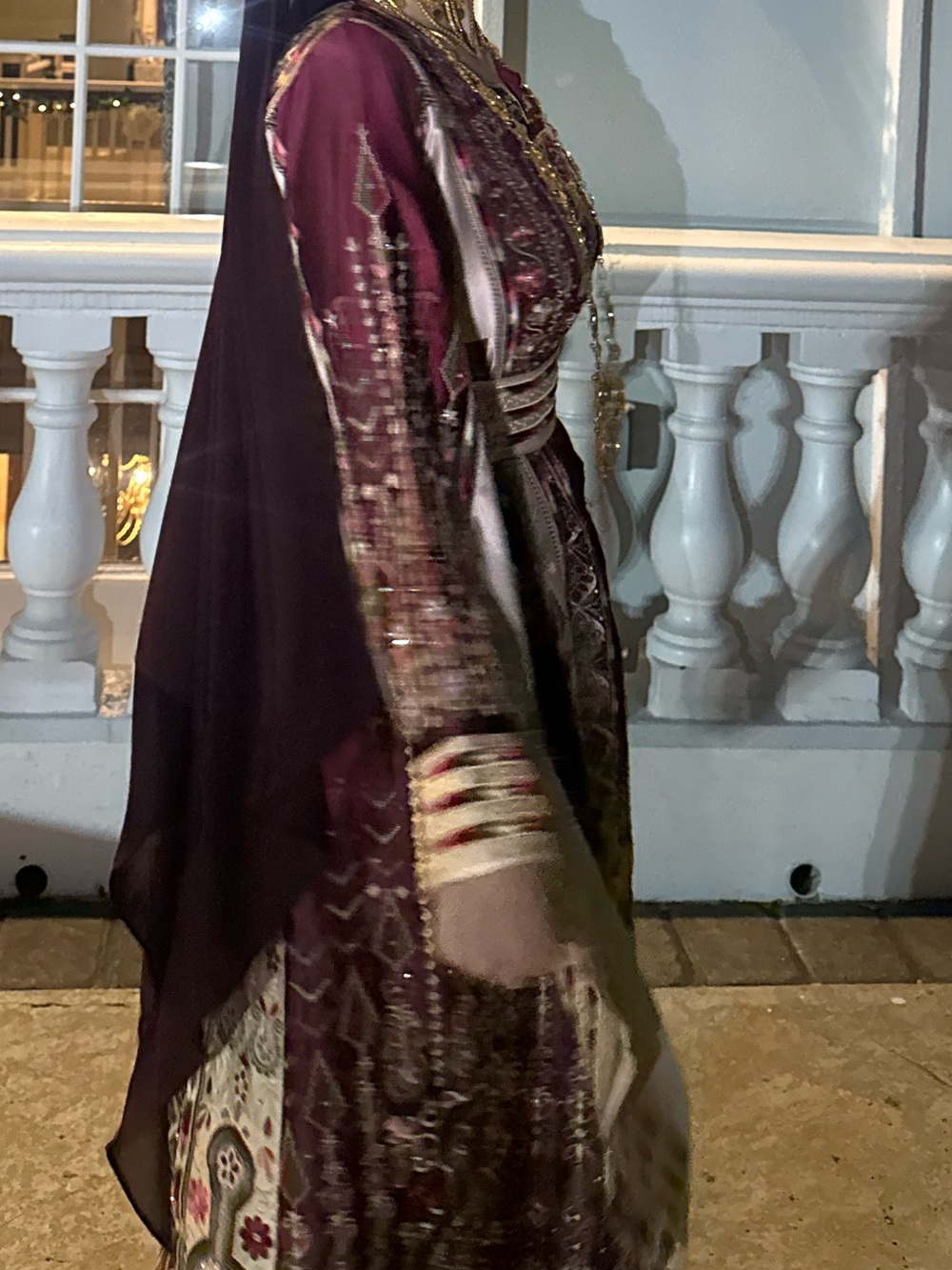 Embroidered Maroon Palestinian Traditional Thobe Dress with Gold Accents